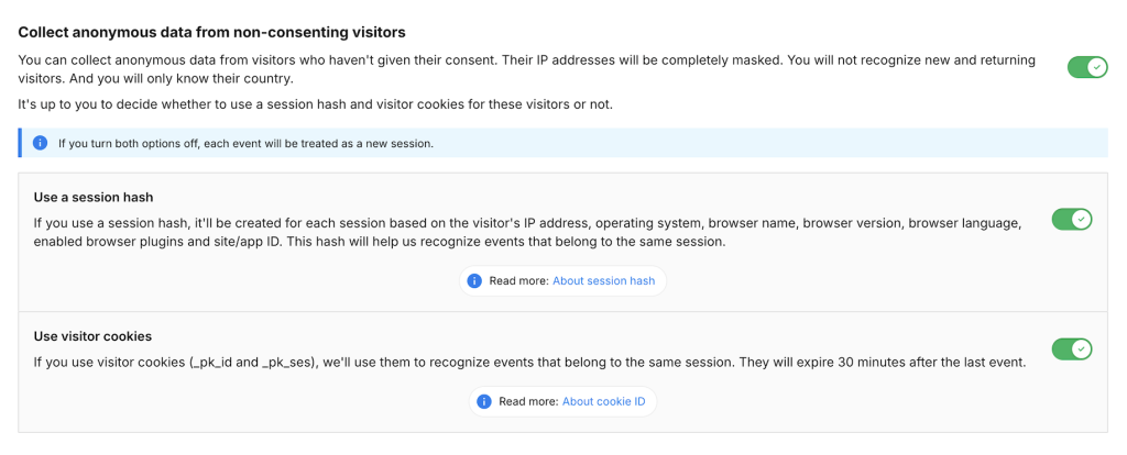 Reviewing the anonymous data collection settings in Piwik PRO