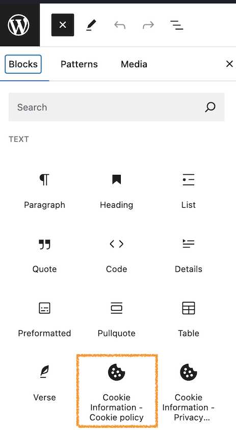 Cookie Information – Cookie policy block in WP plugin

