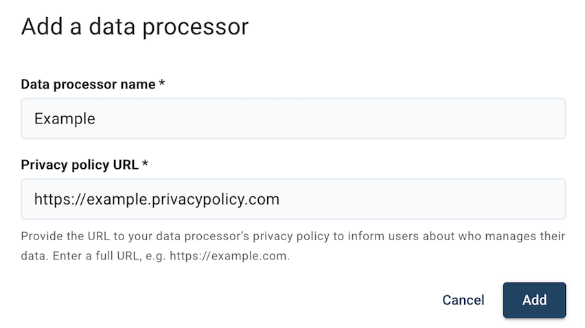 adding a data processor in Cookie Information CMP