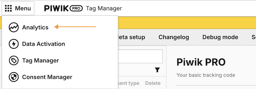 analytics in piwik pro menu
