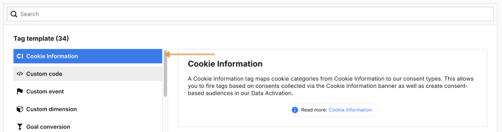 cookie information tag in Piwik PRO Tag Manager