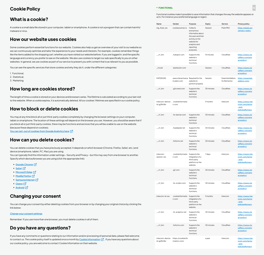 Cookie policy in Cookie Information
