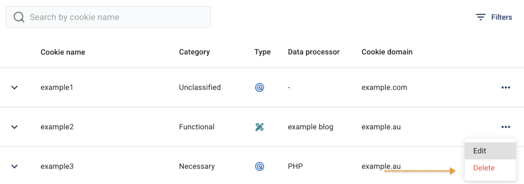 delete a custom cookie in Cookie Information