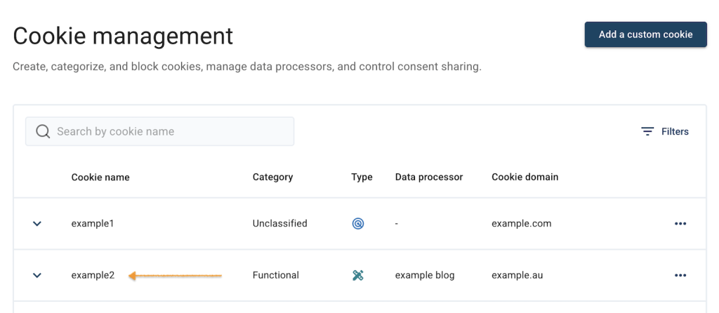 find a custom cookie in Cookie Information