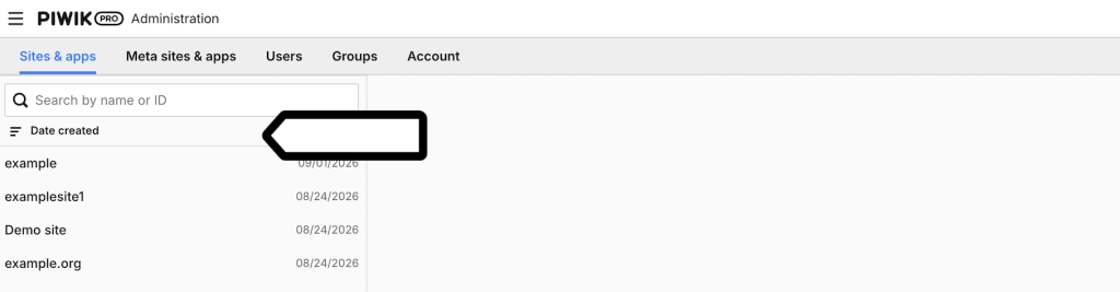 Selecting a site or app in Piwik PRO Administration