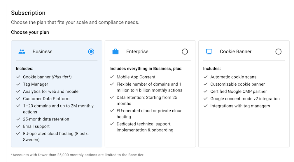 subscription_plan selector in Cookie Information