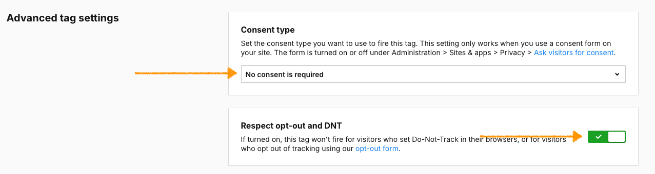 set tag to consent not required