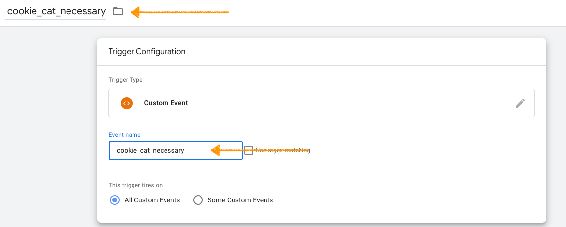 Event name necessary cookie category