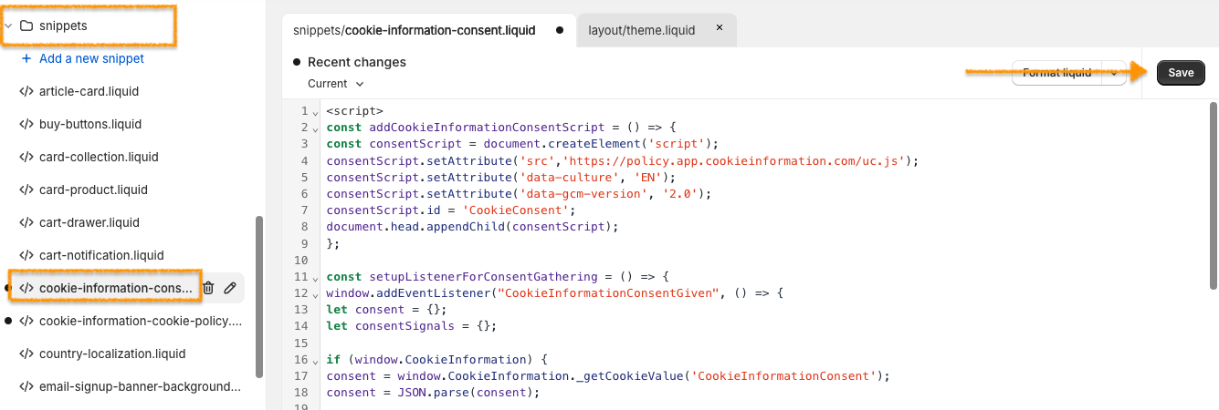 paste the code into the file