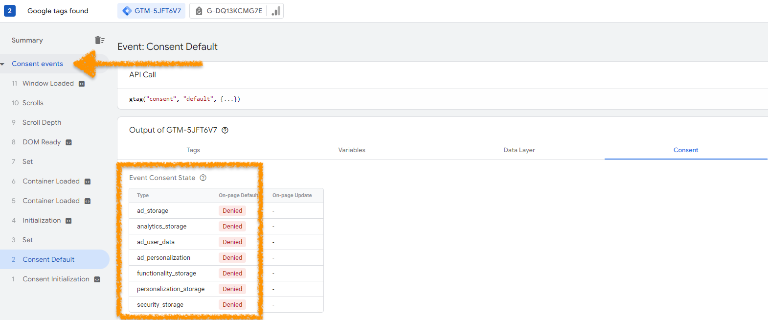 consent statuses set to denied