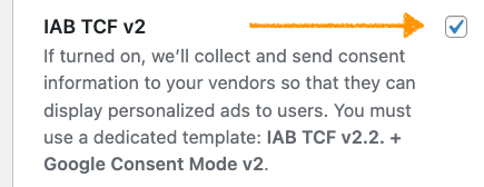 Turn on IAB TCF v2.