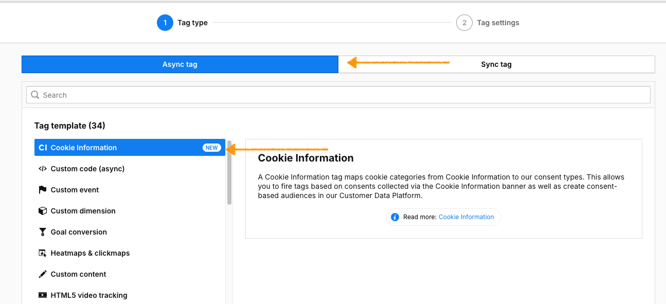 choose a tag template in Piwik PRO tag Manager