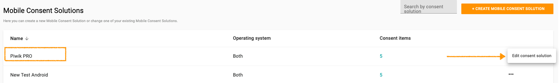 Edit the consent item in Cookie Information