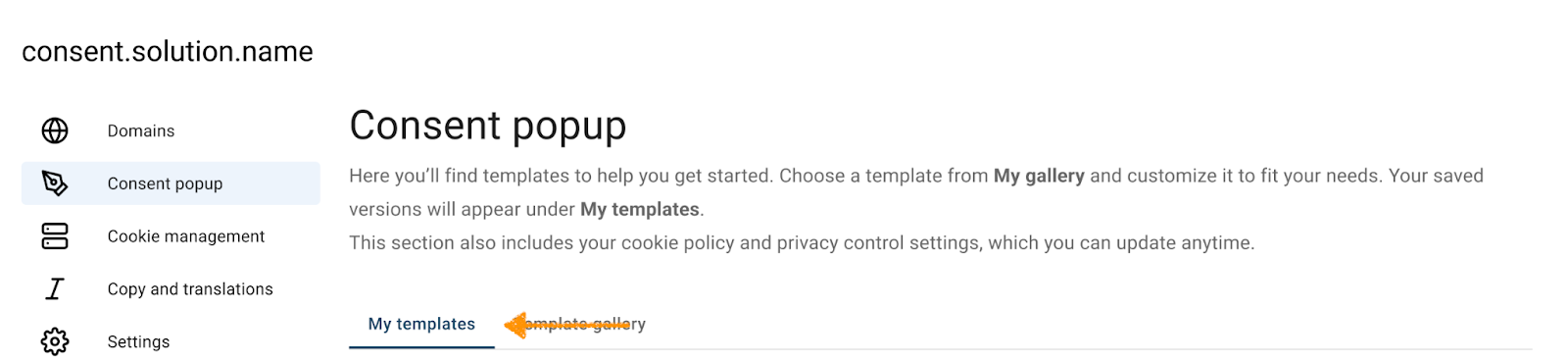 My templates in Consent popup  in Cookie Information