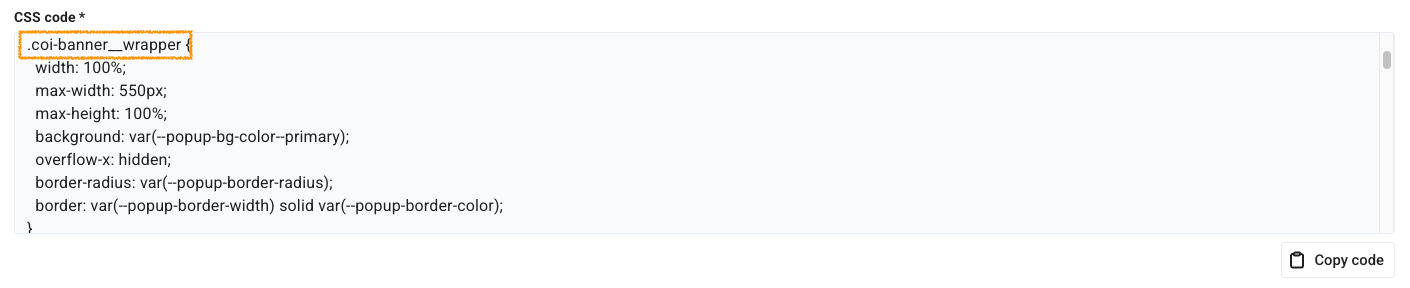 changing the size of consent popup