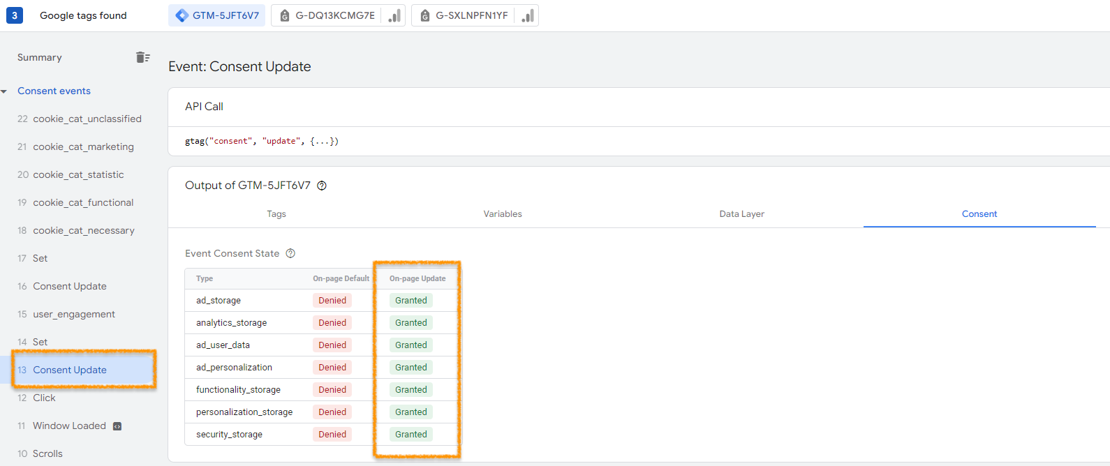 consent statuses set to granted