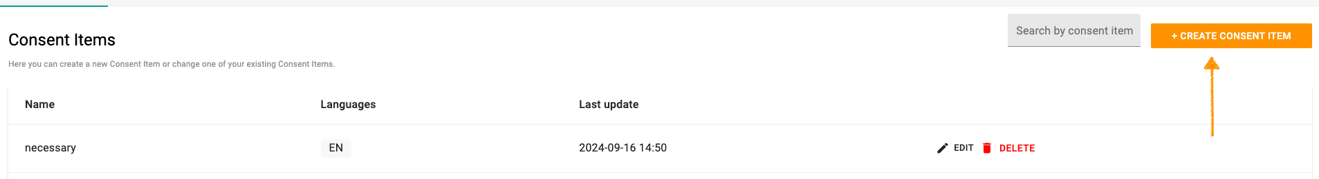 Create a consent item in Cookie Information