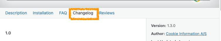 Cookie nformation Consent solution WordPress plugin changelog