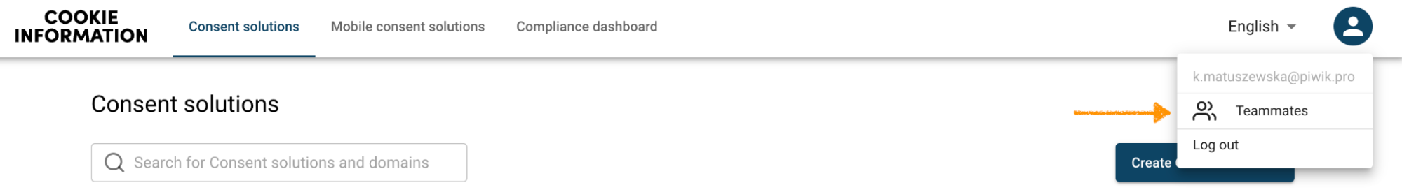 Cookie Information menu to add a user