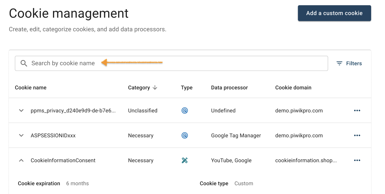 Cookie management in Cookie Information