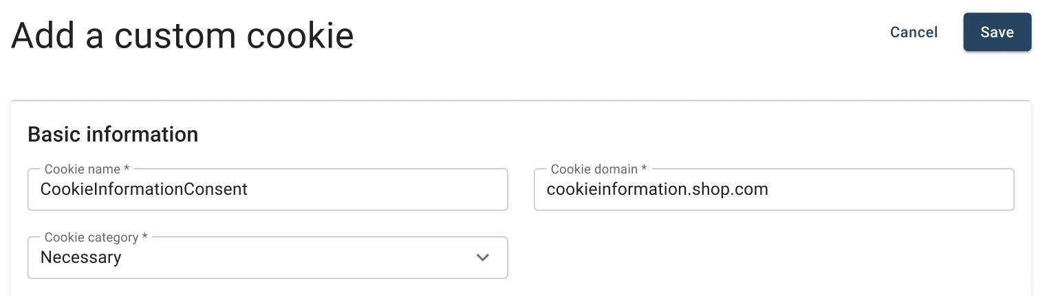 Define a custom cookie in Cookie Information