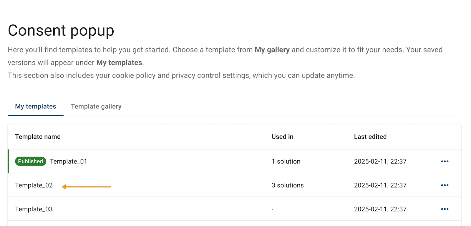 Find the template you want to update. 