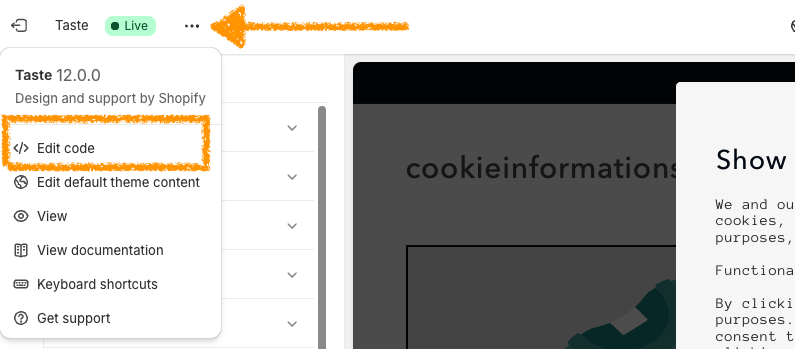 Edit theme's code in shopify