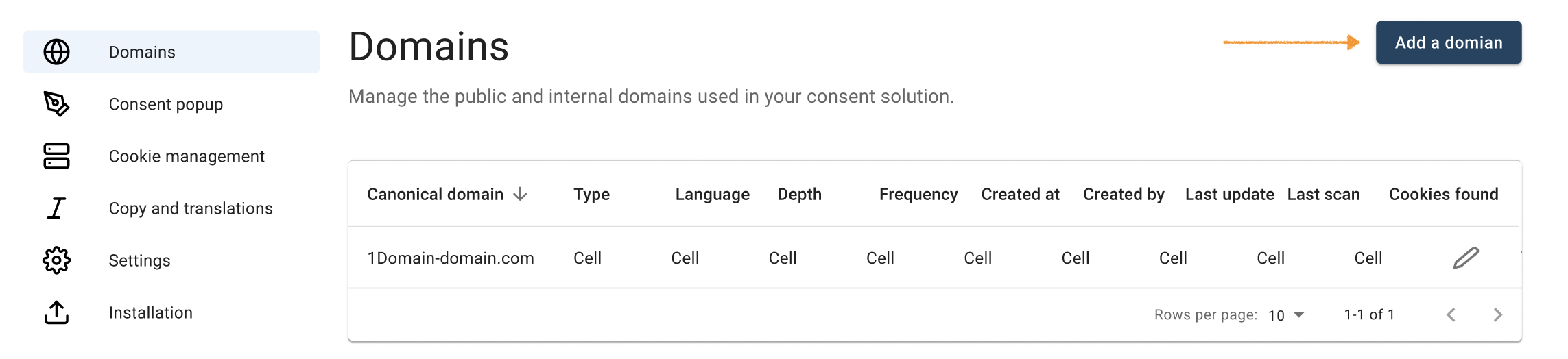 Add a domain in Cookie Information