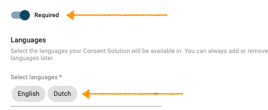 Select the languages of a mobile consent solution in Cookie Information