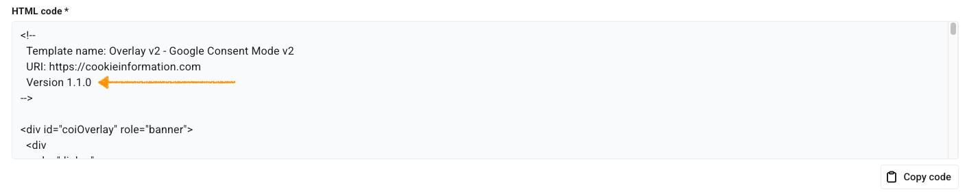 template version in Cookie Information