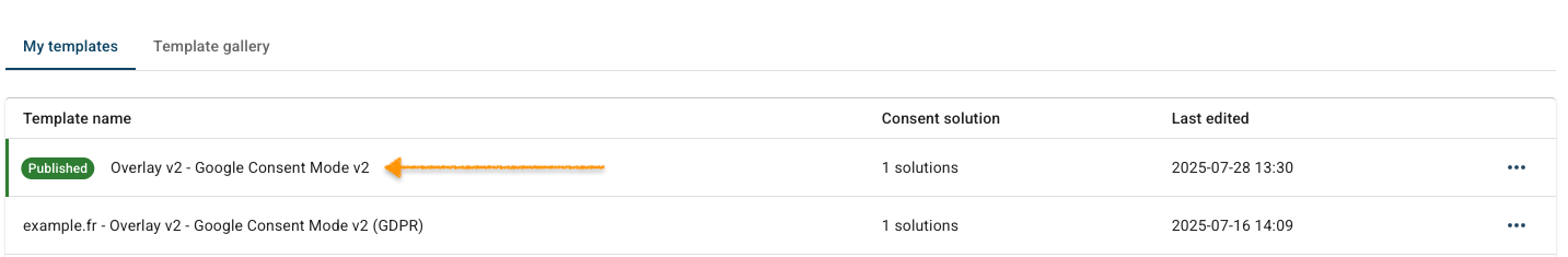 Find the published template in My templates.