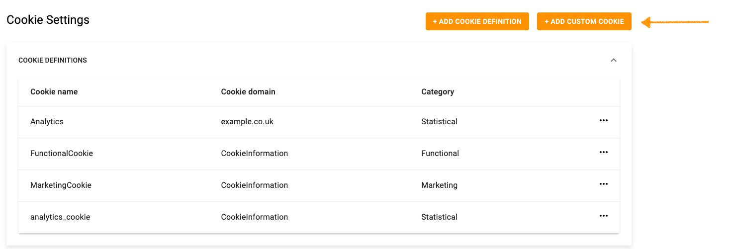 Add a custom cookie in Cookie Information
