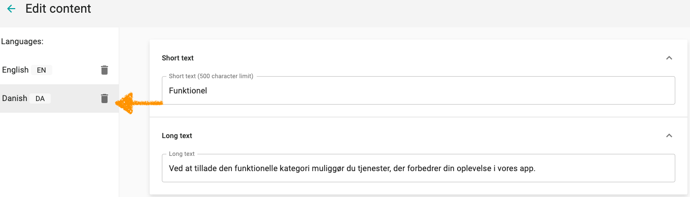 edit the short and long description of the consent item in Cookie Information CMP