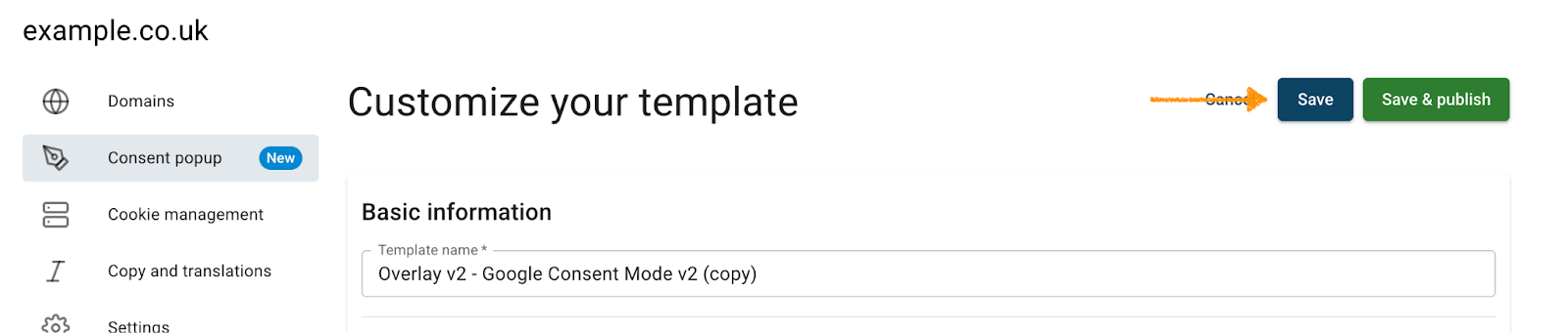 Save changes in consent popup template
