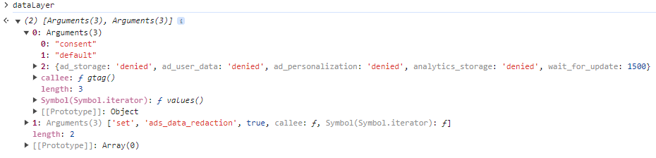 Look through the events in dataLayer for the default consent states