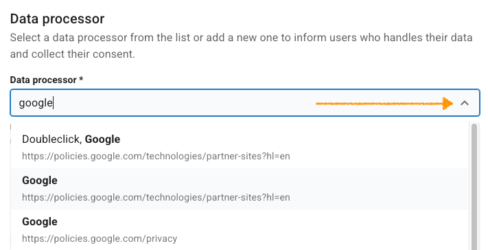 choose data processor from the list