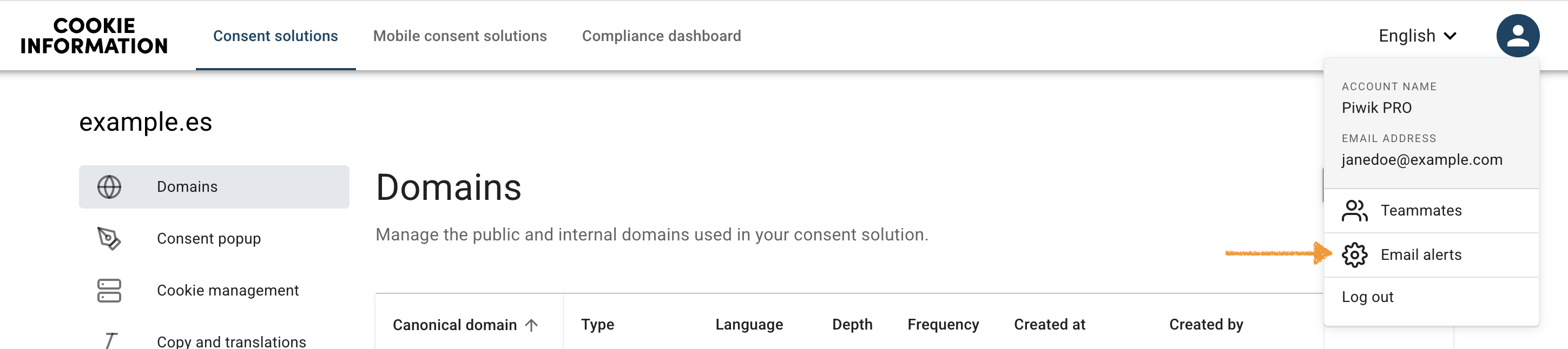 Email alerts setting