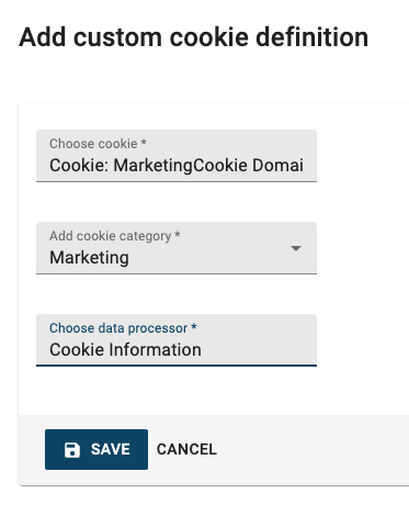 add custom cookie definition in Cookie Information