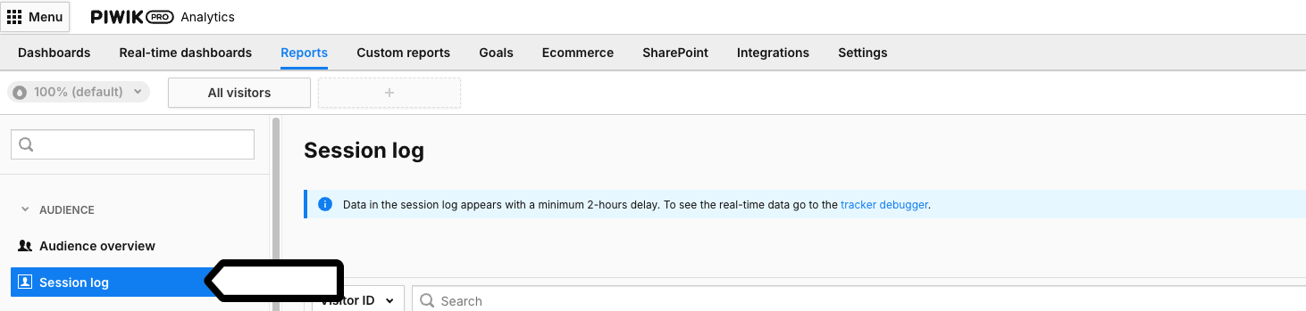 Session log in Piwik PRO reports