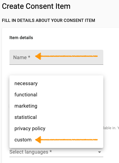 Name a consent item in Cookie Information