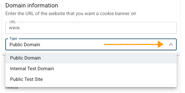Choose a domain type in Cookie Information