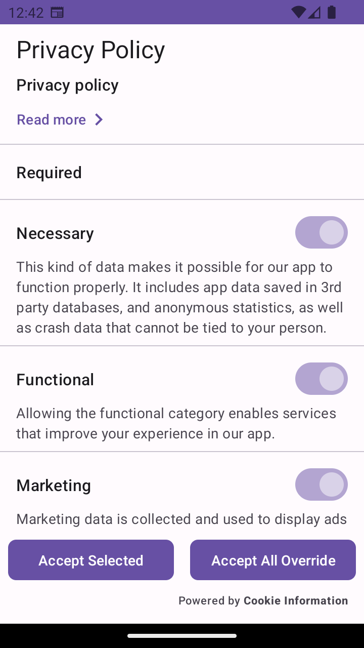 SDK component for cookie banner