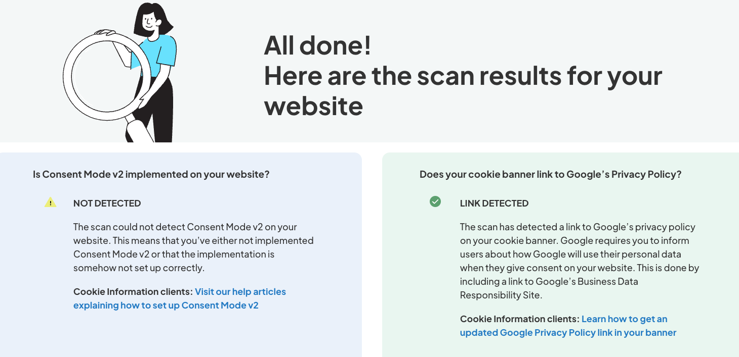 confirmation of successful implementation of consent mode in Cookie Information