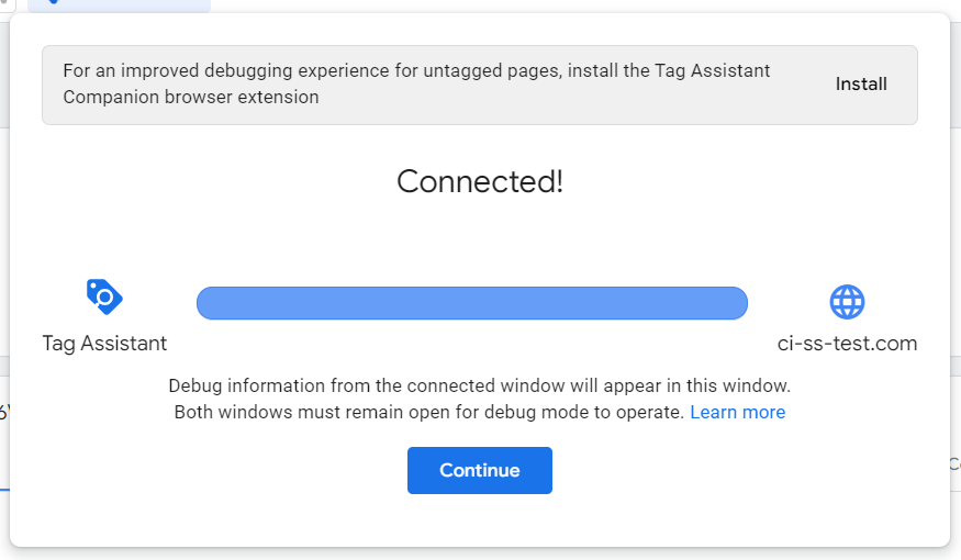 tag assistant connected to your site popup