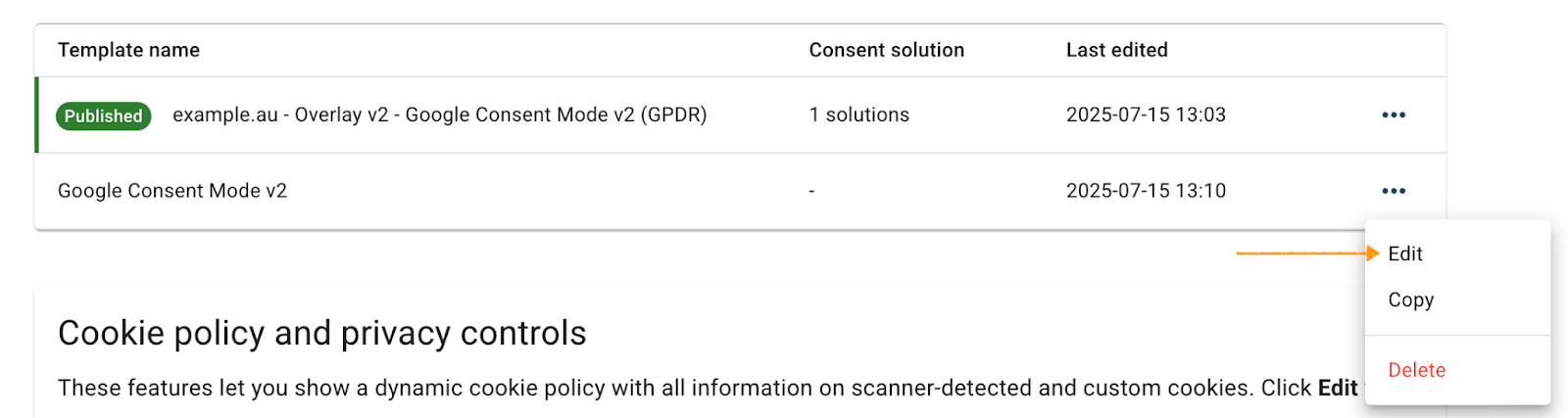 Edit the consent popup template in Cookie Information