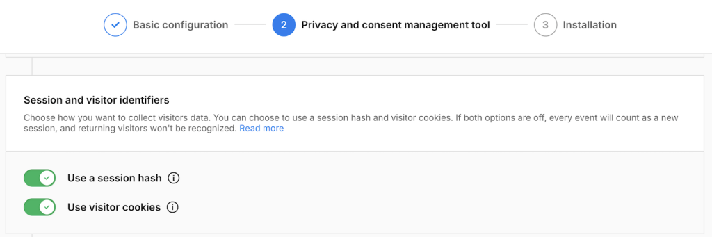 Choose Session and visitor identifiers