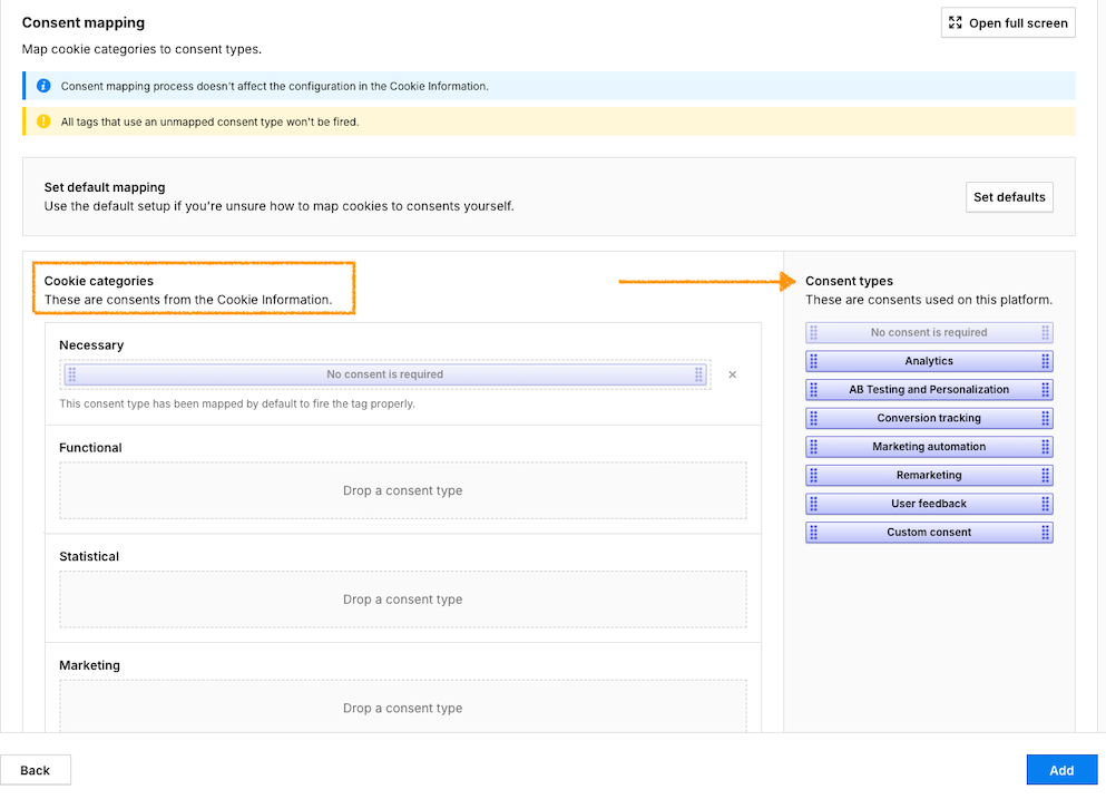 consent mapping in Piwik PRO Tag Manager
