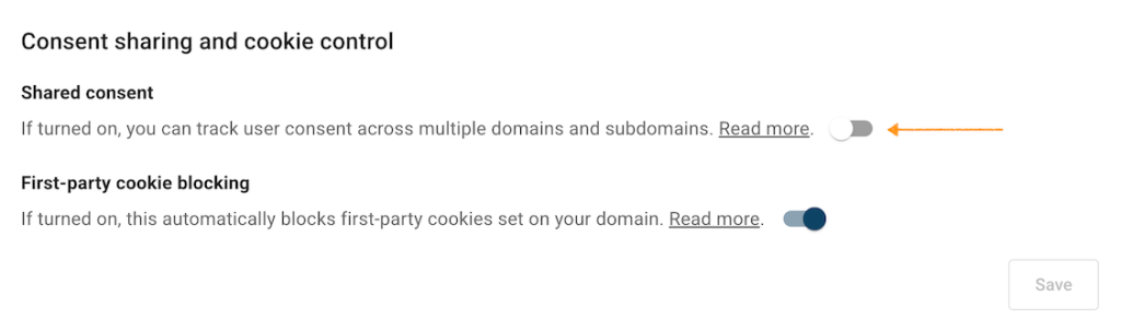 consent sharing and cookie control settings in Cookie Information
