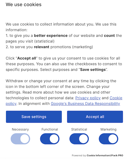 cookie information_piwik pro consent banner