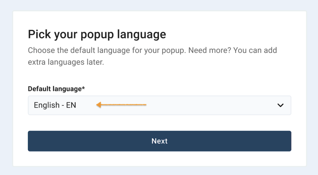 select a language for the popup in Cookie Information onboarding